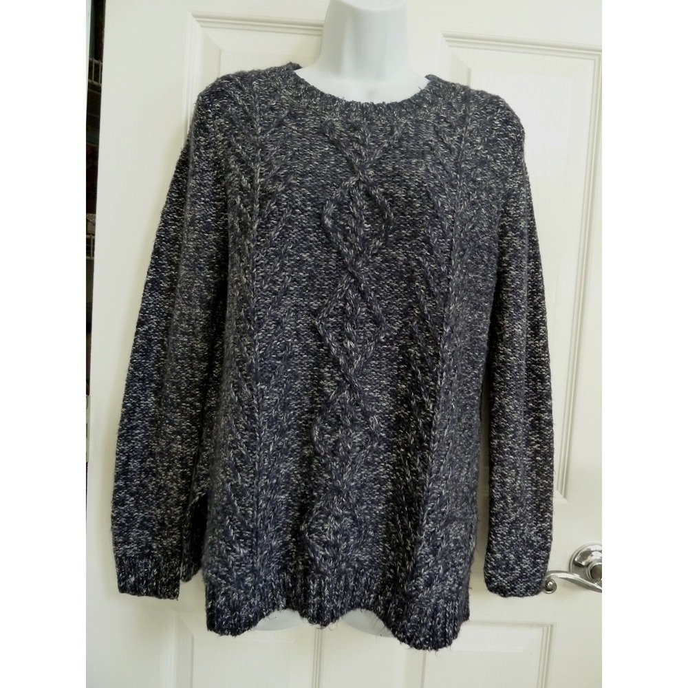 St. John's Bay Womens Medium Fisherman Sweater Cable Knit Blue White Pullover